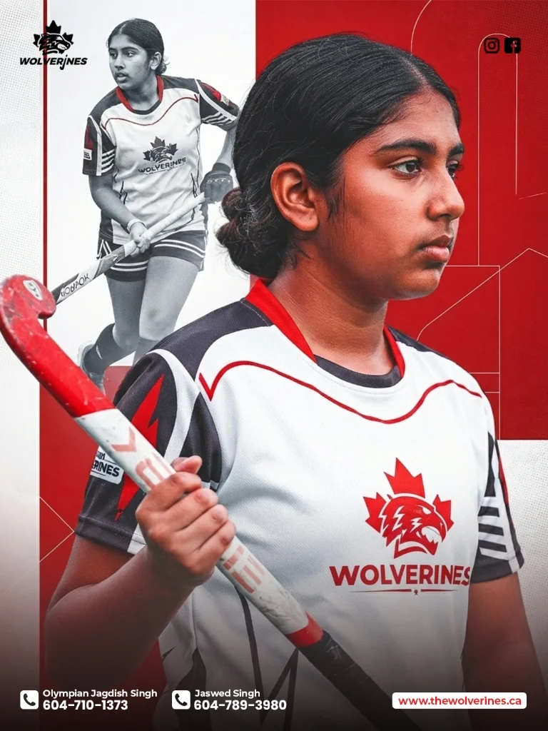Featured youth athlete poster with Wolverines coaches and branding
